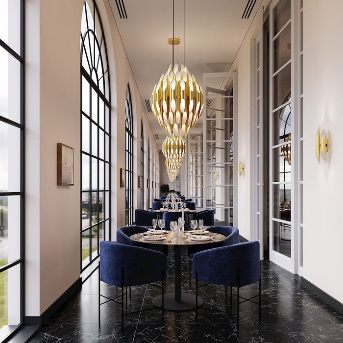 Sonneman Chimes 90 Light Pendant, Satin Brass/Clear