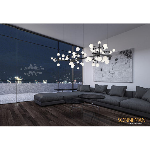 Sonneman Nebula 54 Light Zig Zag LED Chandelier, Satin Black/White