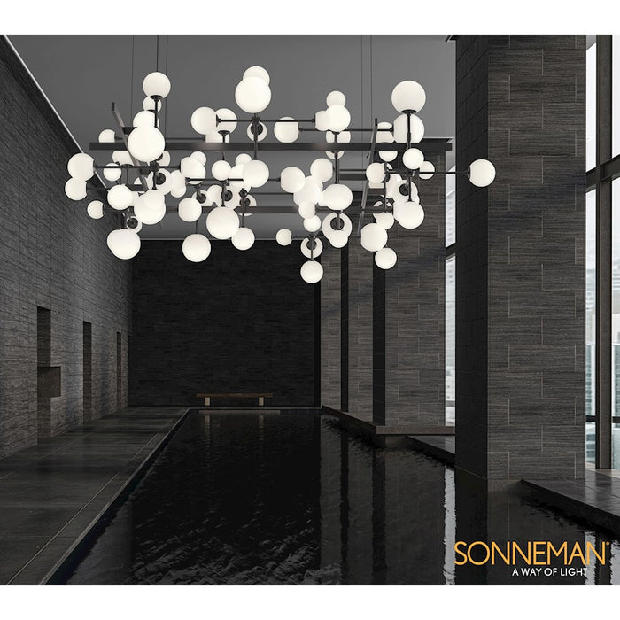 Sonneman Nebula 84 Light Square LED Chandelier, Satin Black/White
