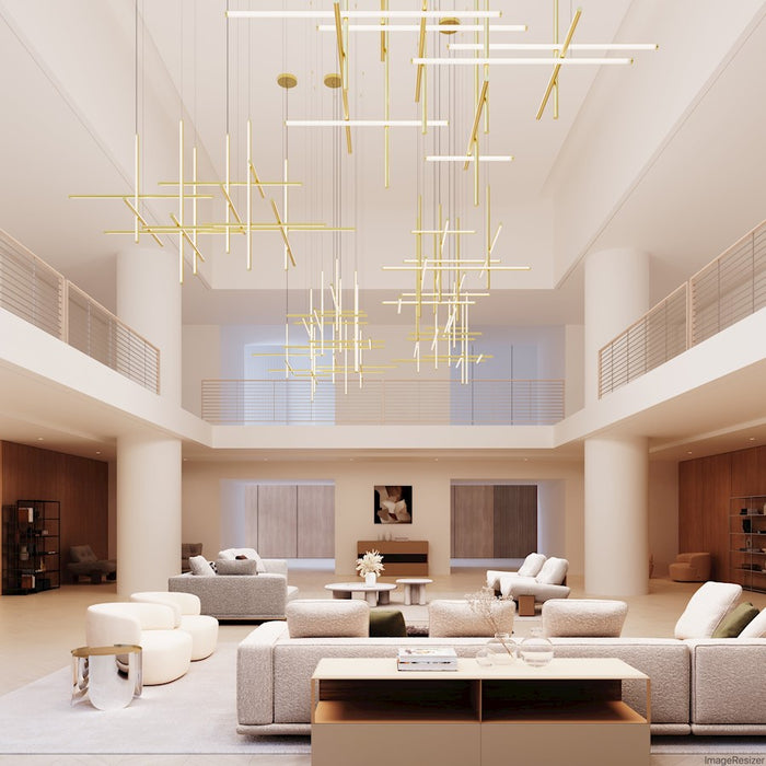 Sonneman Labyrinth 2 Light Medium Chandelier, Brass/White