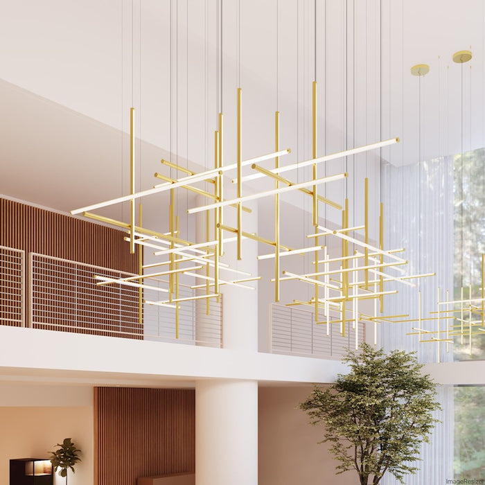 Sonneman Labyrinth 2 Light Medium Chandelier, Brass/White