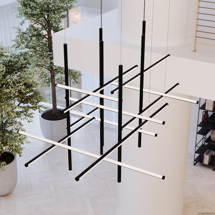 Sonneman Labyrinth 2 Light Medium Chandelier, Satin Black/White