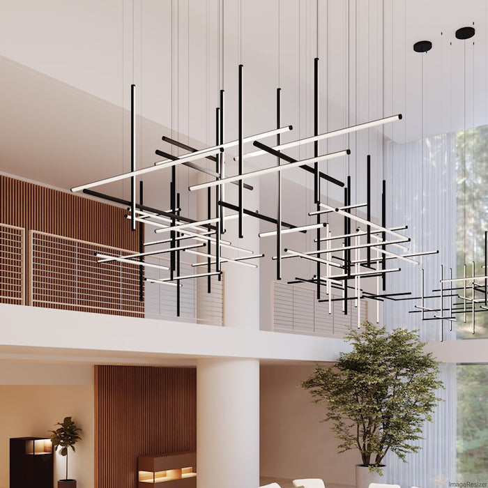 Sonneman Labyrinth 2 Light Medium Chandelier, Satin Black/White