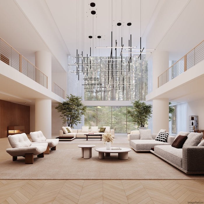 Sonneman Labyrinth 2 Light Medium Chandelier, Satin Black/White