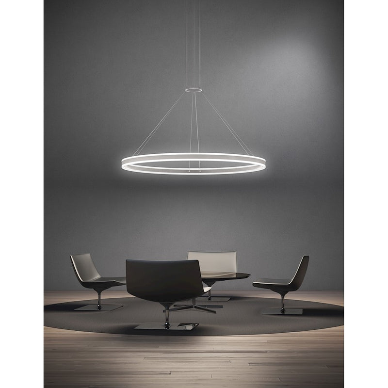 Sonneman Double Corona 2Lt LED 48" Pendant, Aluminum/Frosted White