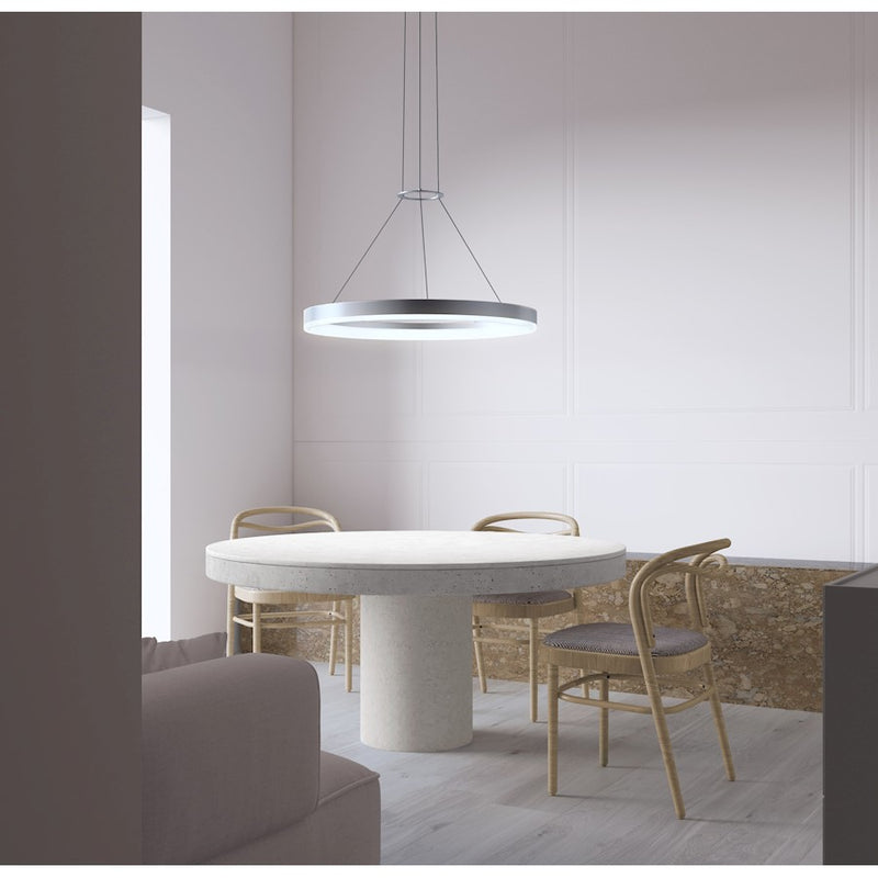 Sonneman Corona 1Lt LED Ring Pendant, Satin Aluminum/Frosted