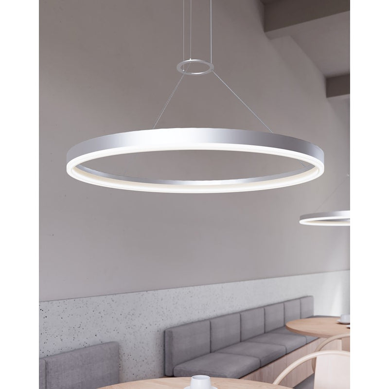Sonneman Corona 1Lt LED Ring Pendant, Satin Aluminum/Frosted