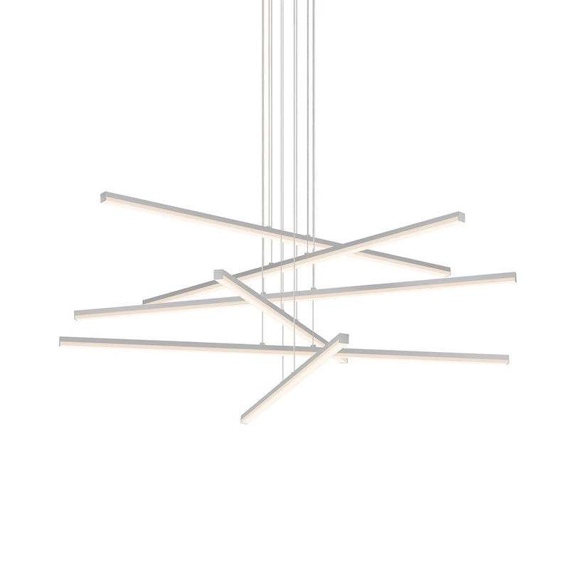 Sonneman Stix 6Lt LED 6 Arm Chandelier, Satin Aluminum/Frosted - 2766-16-J20