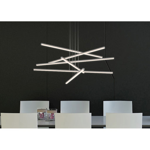 Sonneman Stix 6Lt LED 6 Arm Chandelier, Satin Aluminum/Frosted