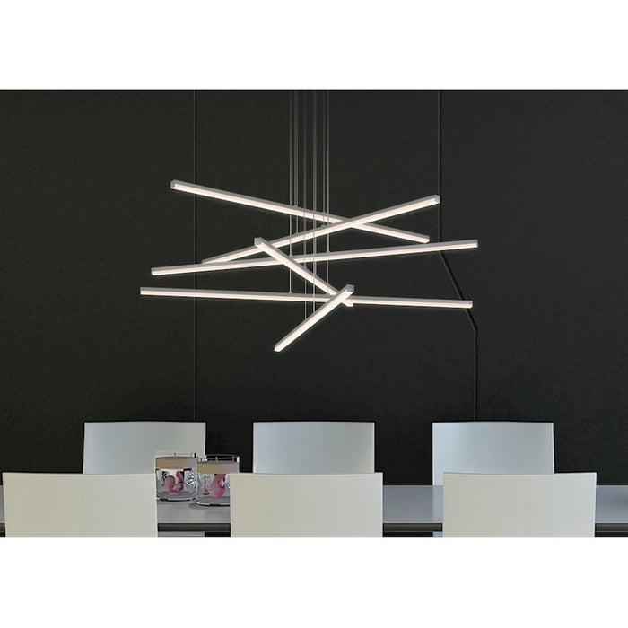 Sonneman Stix 6Lt LED 6 Arm Chandelier, Satin Aluminum/Frosted