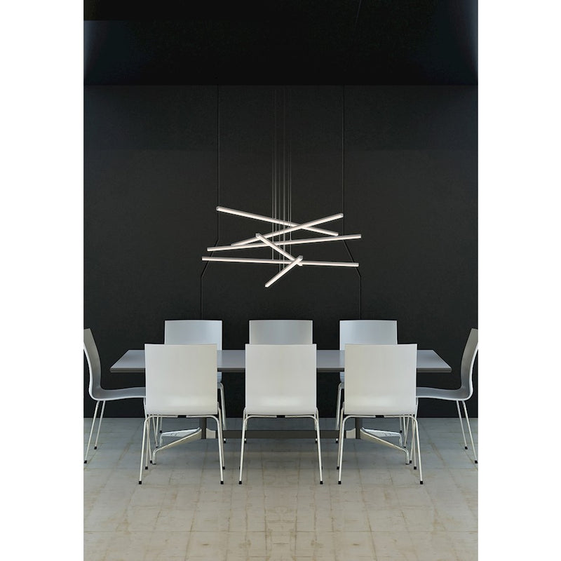 Sonneman Stix 6Lt LED 6 Arm Chandelier, Satin Aluminum/Frosted