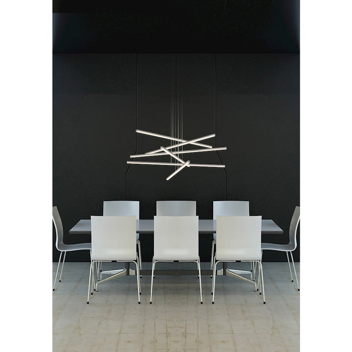 Sonneman Stix 6Lt LED 6 Arm Chandelier, Satin Aluminum/Frosted