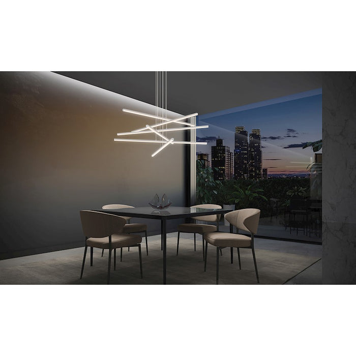 Sonneman Stix 6Lt LED 6 Arm Chandelier, Satin Aluminum/Frosted