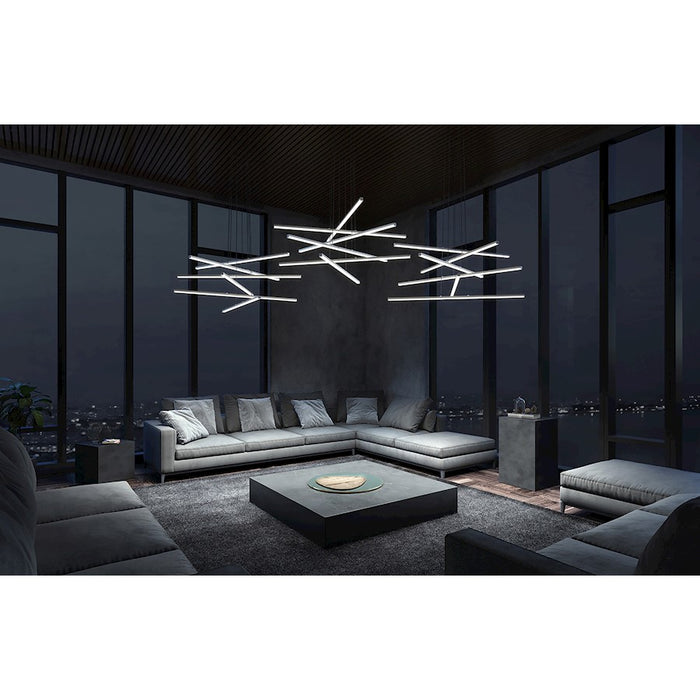Sonneman Stix 6Lt LED 6 Arm Chandelier, Satin Aluminum/Frosted