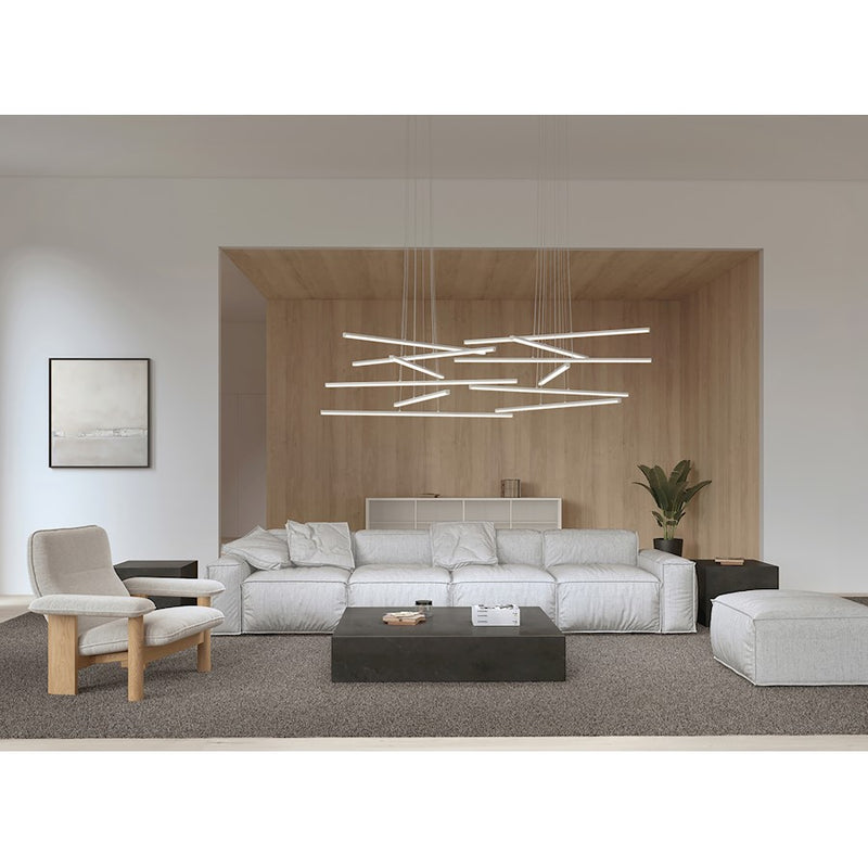 Sonneman Stix 6Lt LED 6 Arm Chandelier, Satin Aluminum/Frosted
