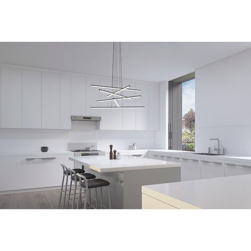 Sonneman Stix 6 Light 6 Arm Chandelier, Satin Black/Frosted