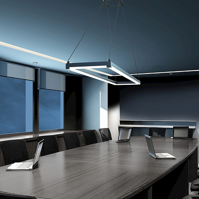 Sonneman Stix Rectangle 1Lt LED 30" Pendant, Aluminum/Frosted