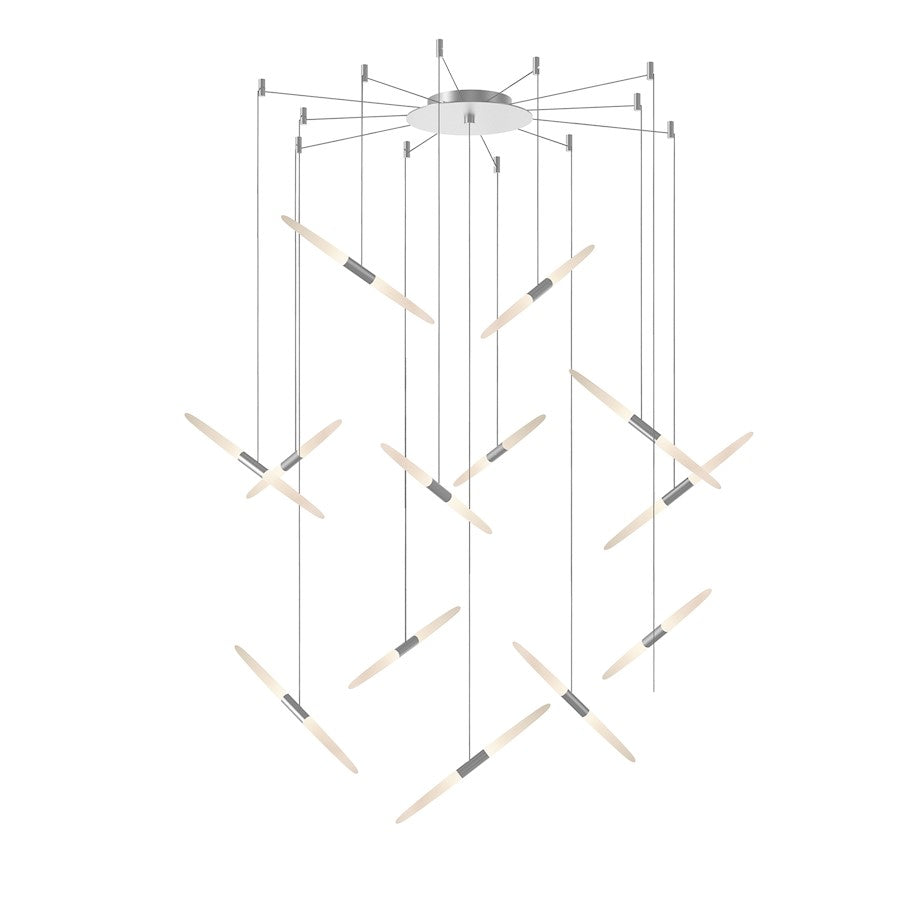 Sonneman Ballet 13Lt LED Swag Chandelier, Satin Aluminum/Frosted - 2895-16-J20