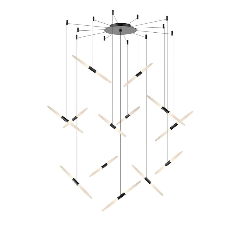 Sonneman Ballet 13 Light LED Swag Chandelier, Satin Black/Frosted - 2895-25-J20