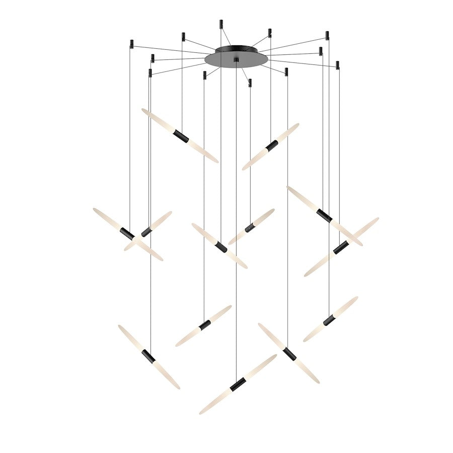 Sonneman Ballet 13 Light LED Swag Chandelier, Satin Black/Frosted - 2895-25-J20