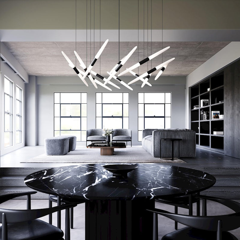 Sonneman Ballet 13 Light LED Swag Chandelier, Satin Black/Frosted