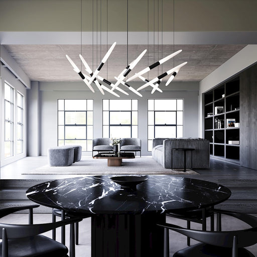 Sonneman Ballet 13 Light LED Swag Chandelier, Satin Black/Frosted