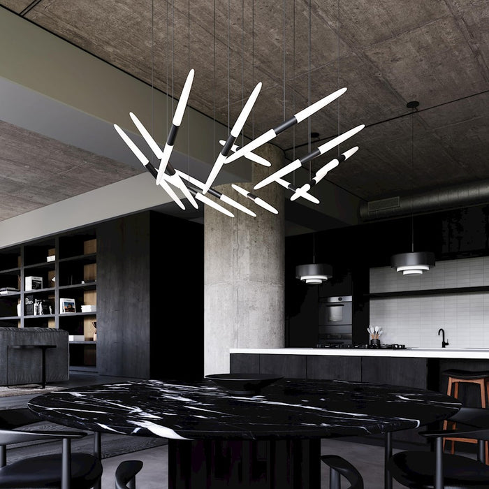 Sonneman Ballet 13 Light LED Swag Chandelier, Satin Black/Frosted