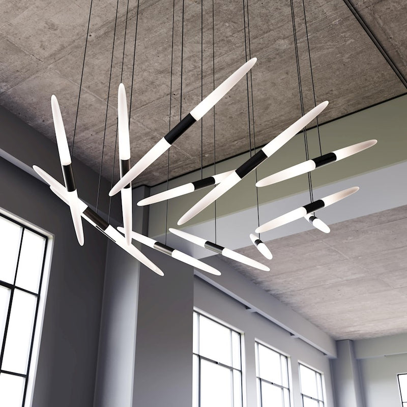 Sonneman Ballet 13 Light LED Swag Chandelier, Satin Black/Frosted