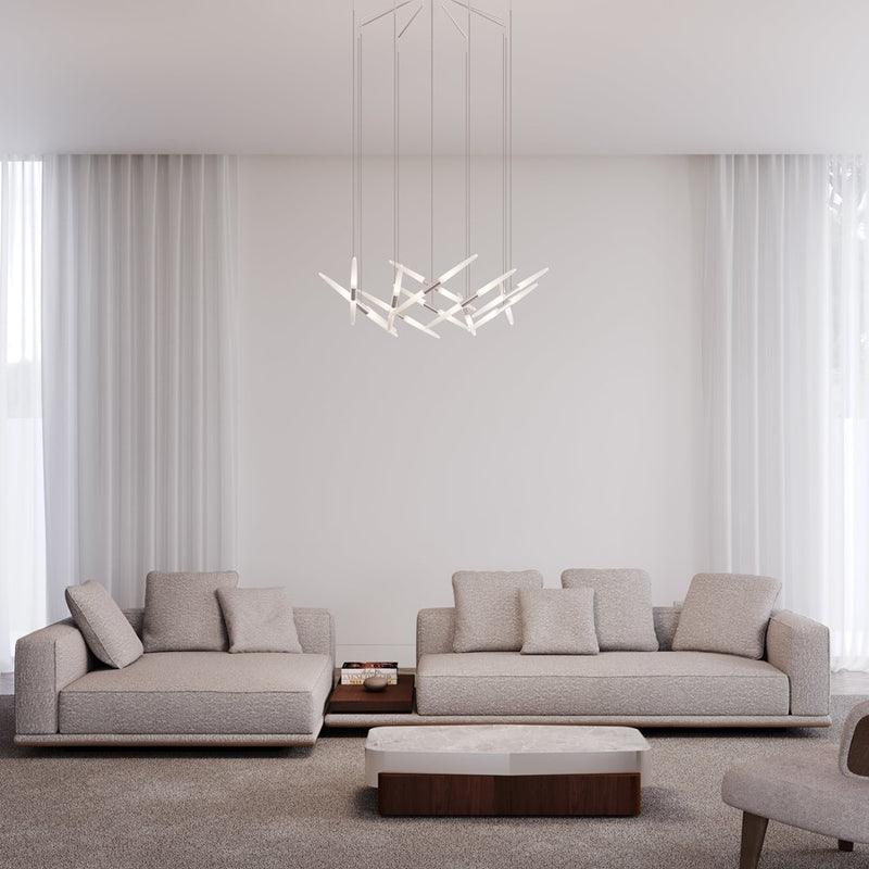 Sonneman Ballet 13Lt LED 3' Chandelier, Satin Aluminum/Frosted