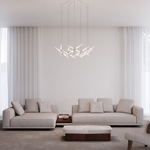 Sonneman Ballet 13Lt LED 3' Chandelier, Satin Aluminum/Frosted