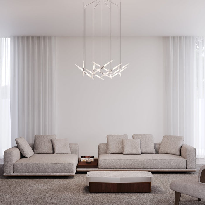 Sonneman Ballet 13Lt LED 3' Chandelier, Satin Aluminum/Frosted