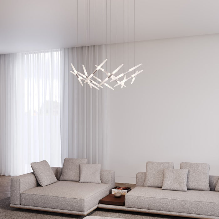 Sonneman Ballet 13Lt LED 3' Chandelier, Satin Aluminum/Frosted