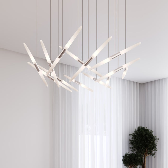 Sonneman Ballet 13Lt LED 3' Chandelier, Satin Aluminum/Frosted
