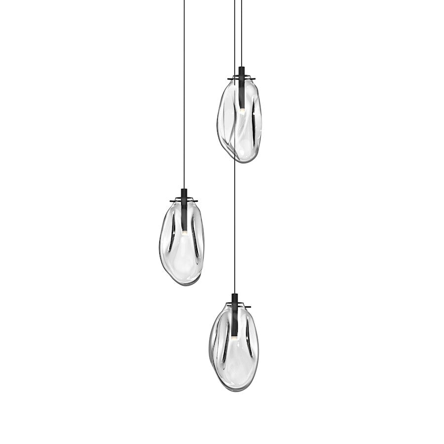 Sonneman Liquid 3 Light LED Pendant, Satin Black/Clear - 2971-25C