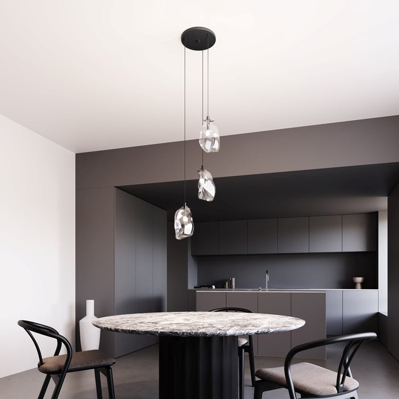 Sonneman Liquid 3 Light LED Pendant, Satin Black/Clear