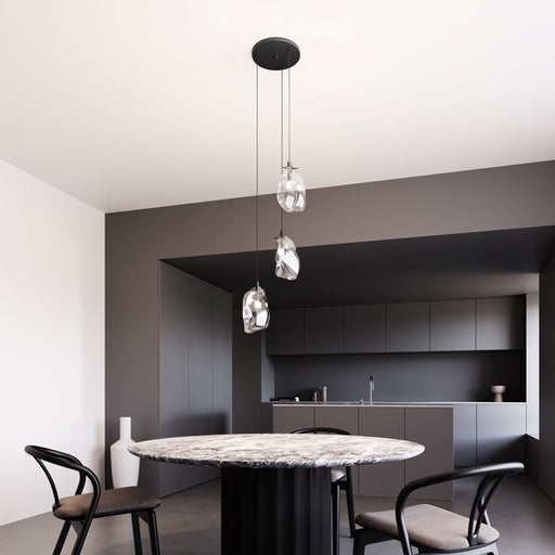 Sonneman Liquid 3 Light LED Pendant, Satin Black/Clear