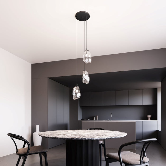 Sonneman Liquid 3 Light LED Pendant, Satin Black/Clear