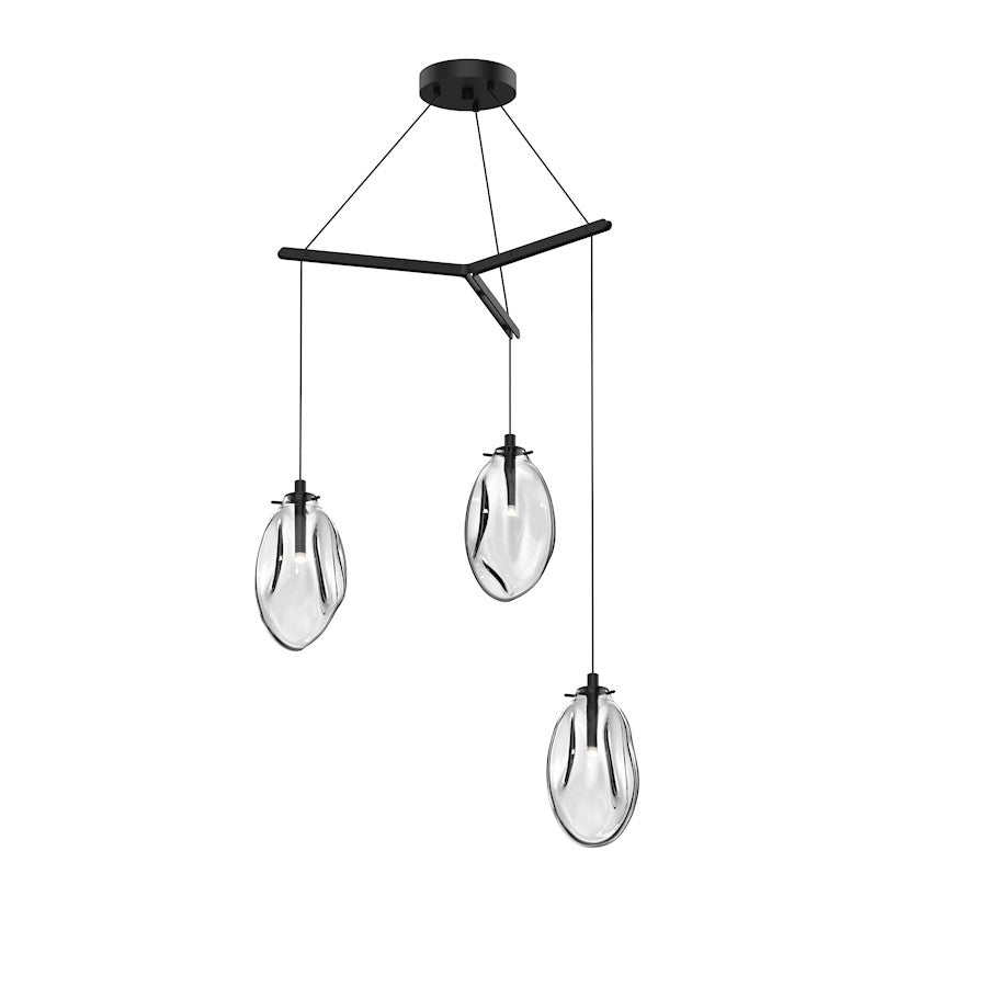 Sonneman Liquid 3 Light Tri Spreader LED Pendant, Satin Black/Clear - 2975-25C