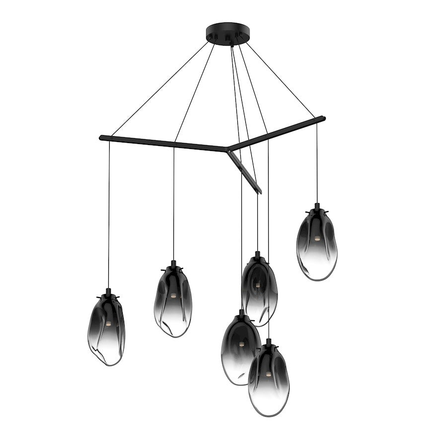 Sonneman Liquid 6 Light Tri Spreader LED Pendant, Satin Black/Smoke - 2976-25K
