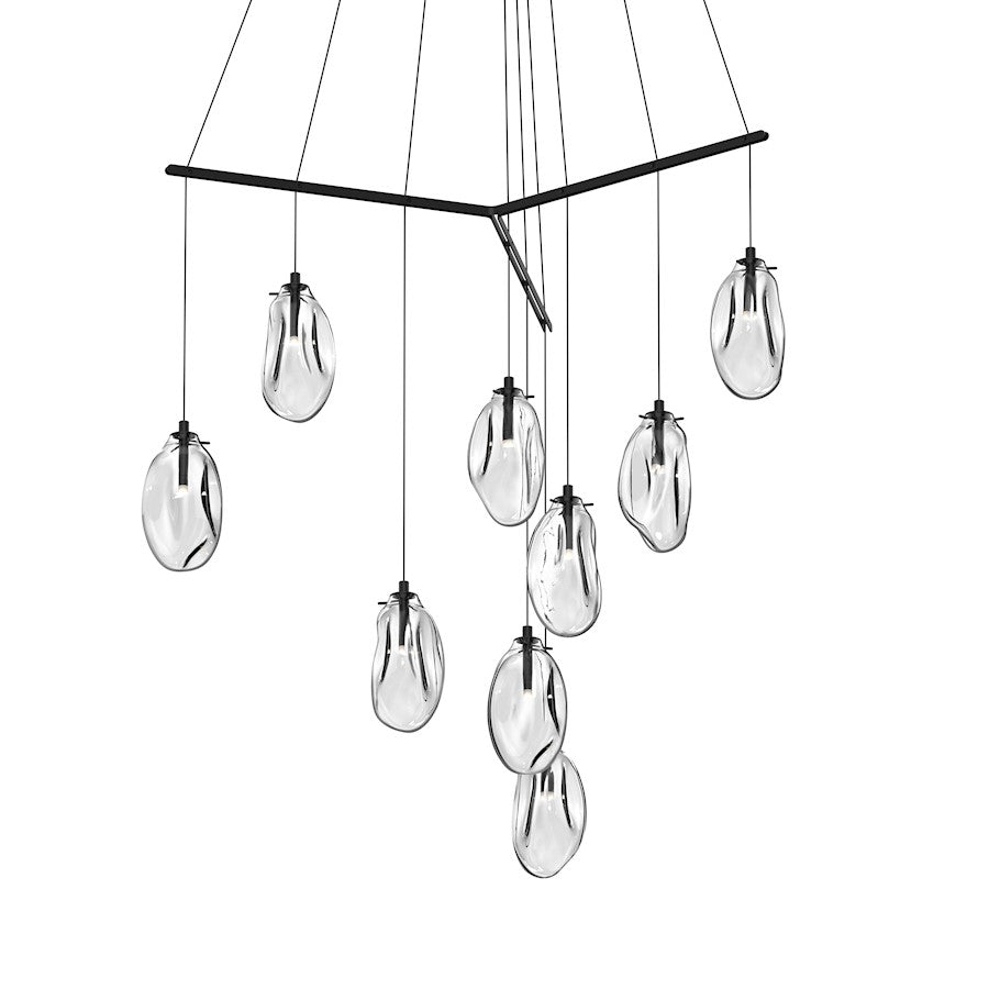 Sonneman Liquid 9 Light Tri Spreader LED Pendant, Satin Black/Clear - 2977-25C