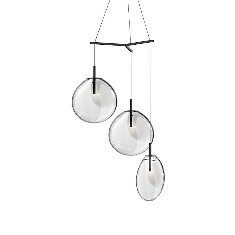 Sonneman Cantina 3 Light Large Tri Spreader LED Pendant, BK/Clear - 2995-25C-LRG