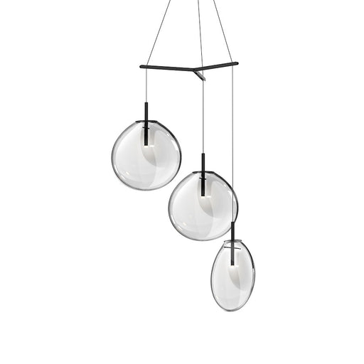 Sonneman Cantina 3 Light Large Tri Spreader LED Pendant, BK/Clear - 2995-25C-LRG
