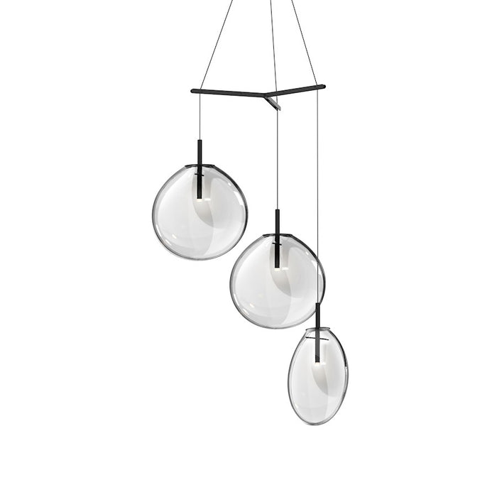 Sonneman Cantina 3 Light Large Tri Spreader LED Pendant, BK/Clear - 2995-25C-LRG