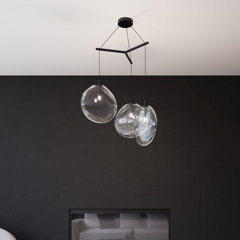 Sonneman Cantina 3 Light Large Tri Spreader LED Pendant, BK/Clear