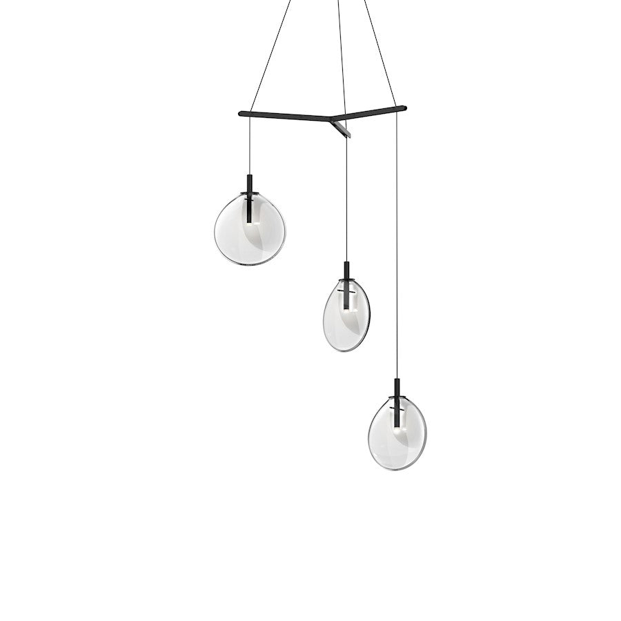 Sonneman Cantina 3 Light Small Tri Spreader LED Pendant, BK/Clear - 2995-25C-SML