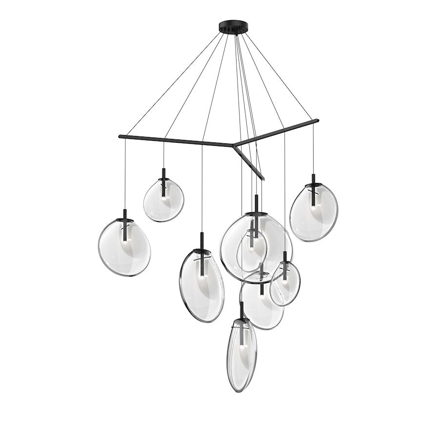 Sonneman Cantina 9 Light Tri Spreader LED Pendant, Satin Black/Clear - 2997-25C
