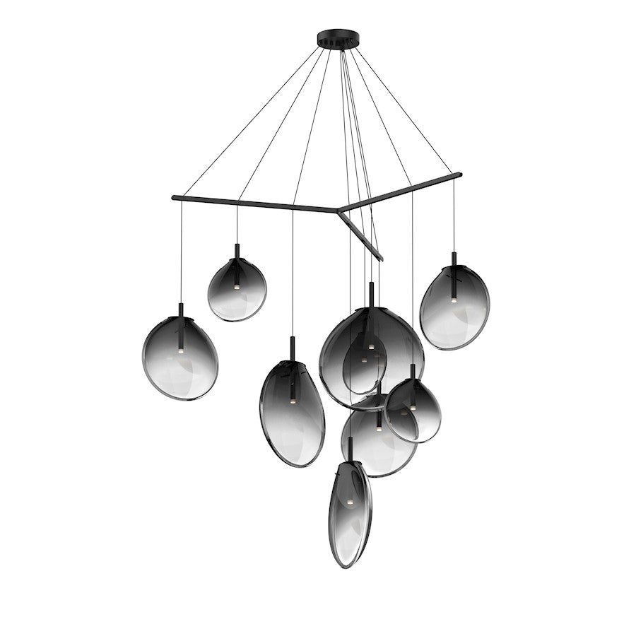 Sonneman Cantina 9 Light Tri Spreader LED Pendant, Satin Black/Smoke - 2997-25K
