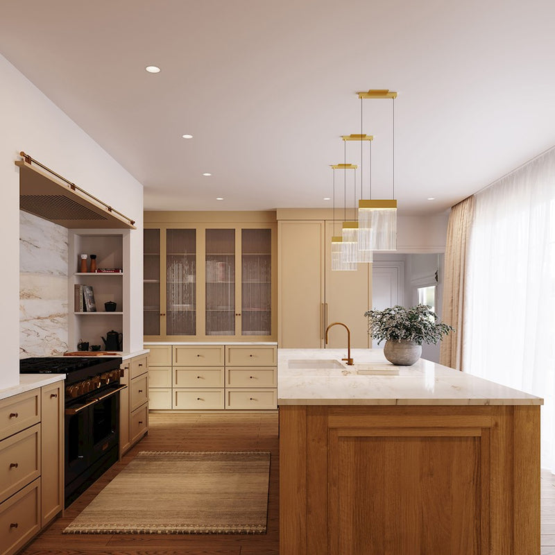Sonneman V Panels 1 Light Pendant, Brass/Clear