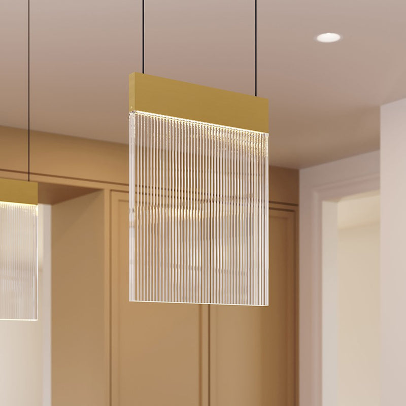 Sonneman V Panels 1 Light Pendant, Brass/Clear