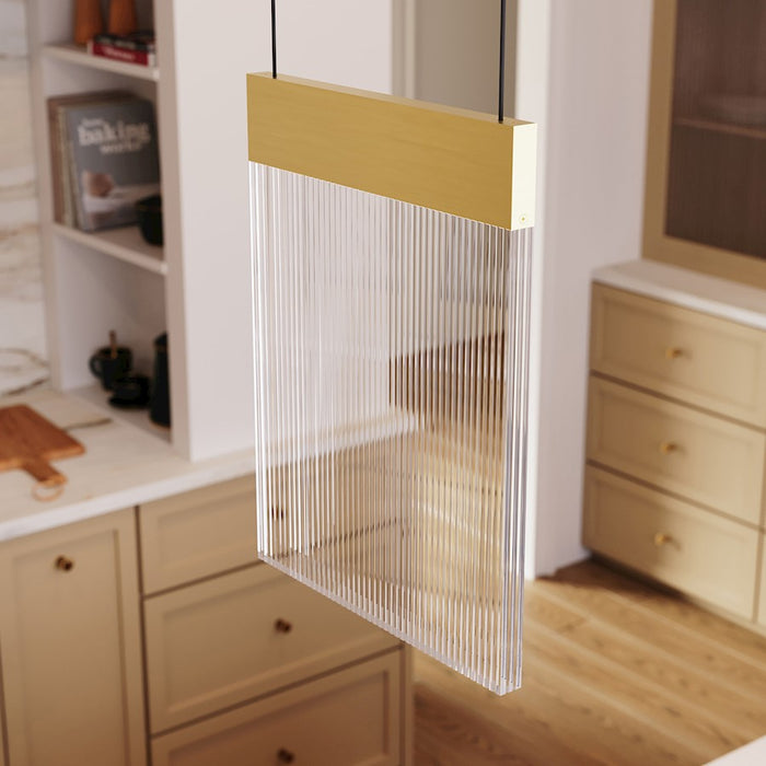 Sonneman V Panels 1 Light Pendant, Brass/Clear